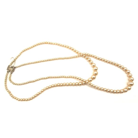 1850s ANTIQUE graduated NATURAL Pearls double strand necklace sterling clasp - Picture 8 of 8